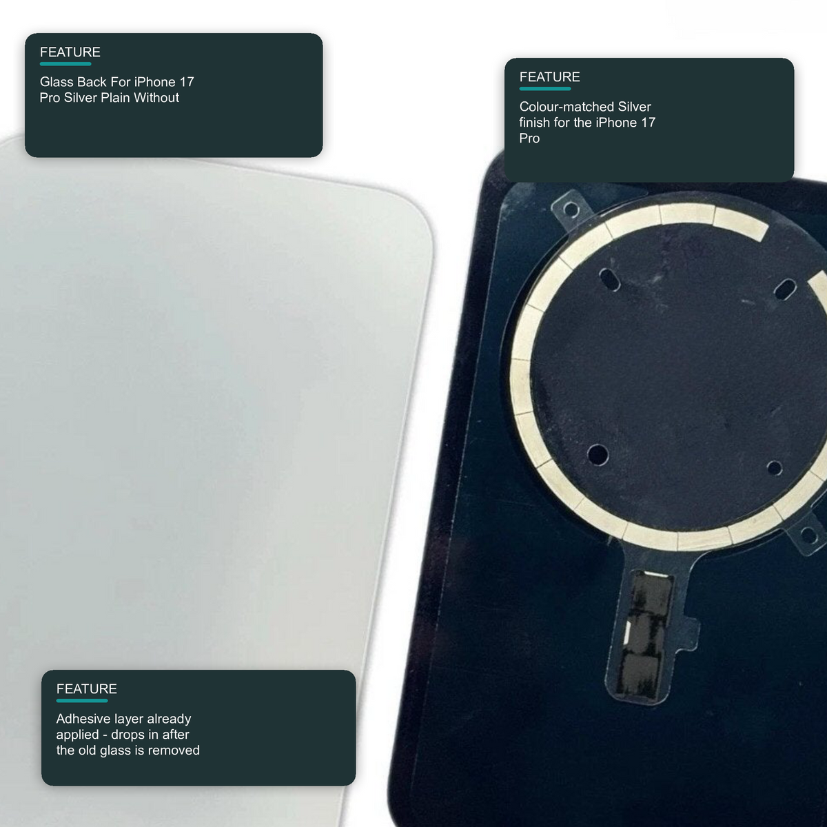 Glass Back For iPhone 17 Pro Silver Plain Without Logo Rear Glass FoneFunShop