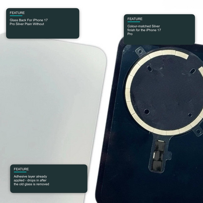 Glass Back For iPhone 17 Pro Silver Plain Without Logo Rear Glass FoneFunShop