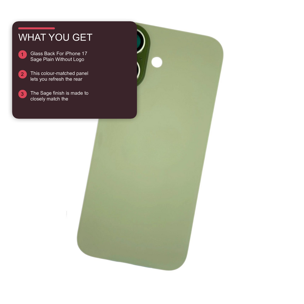 Glass Back For iPhone 17 Sage Plain Without Logo Rear Glass FoneFunShop