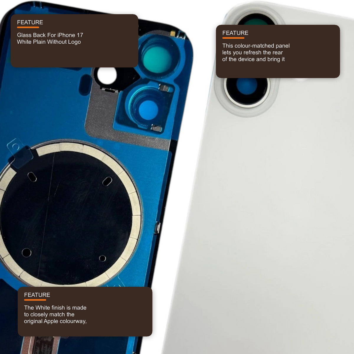 Glass Back For iPhone 17 White Plain Without Logo Rear Glass FoneFunShop