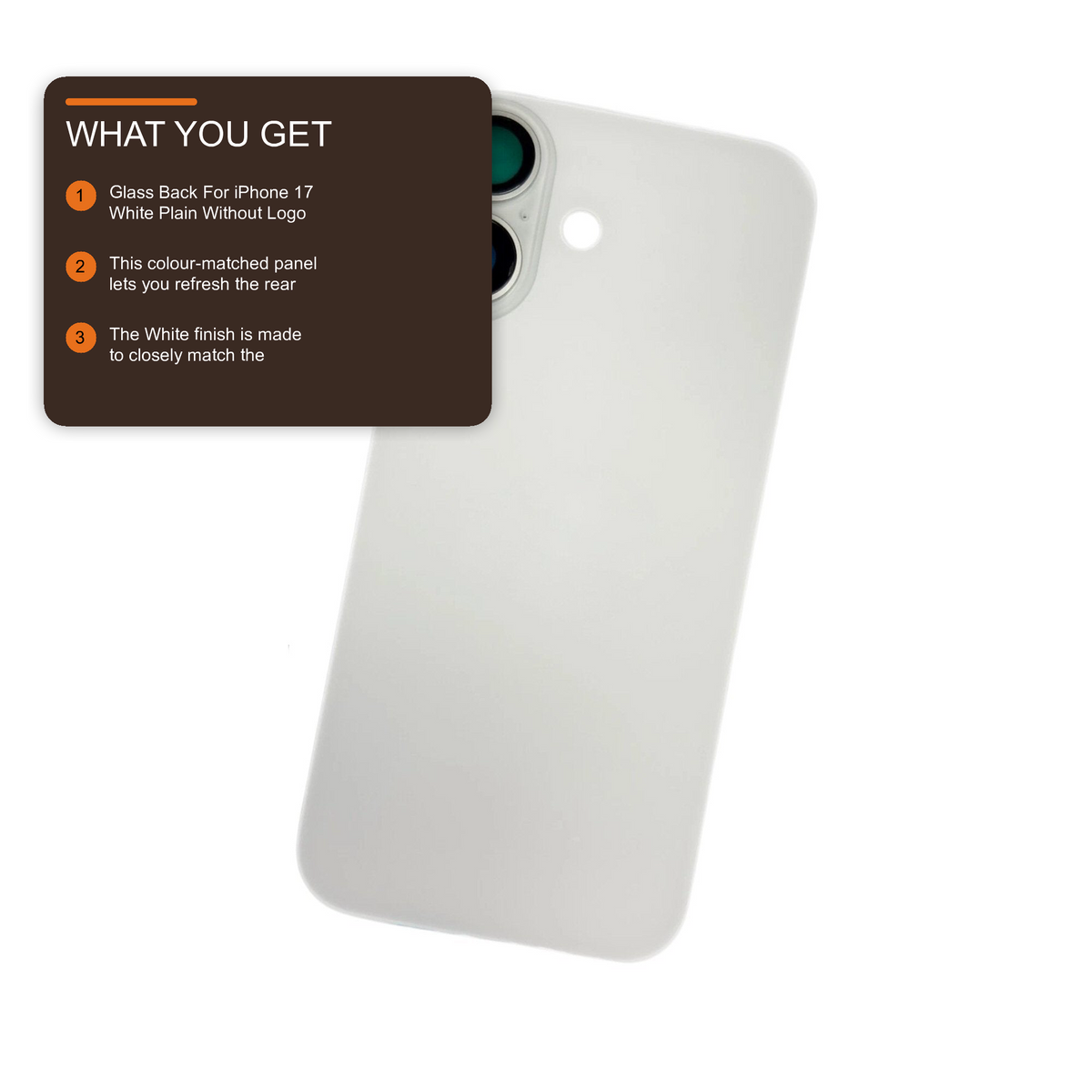 Glass Back For iPhone 17 White Plain Without Logo Rear Glass FoneFunShop