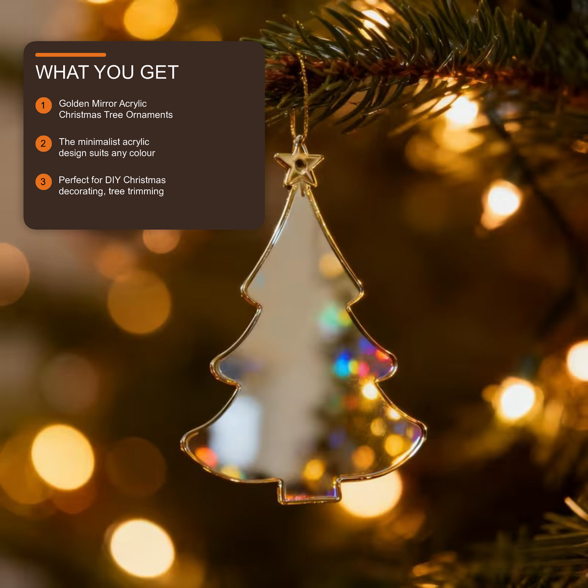 Golden Mirror Acrylic Christmas Tree Ornaments DIY Hanging Decorations - 20PCS Christmas FoneFunShop