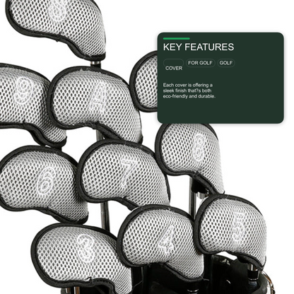 Golf Club Iron Head Covers 10 Piece Headcover Protector Grey with Black Golf Accessorise FoneFunShop