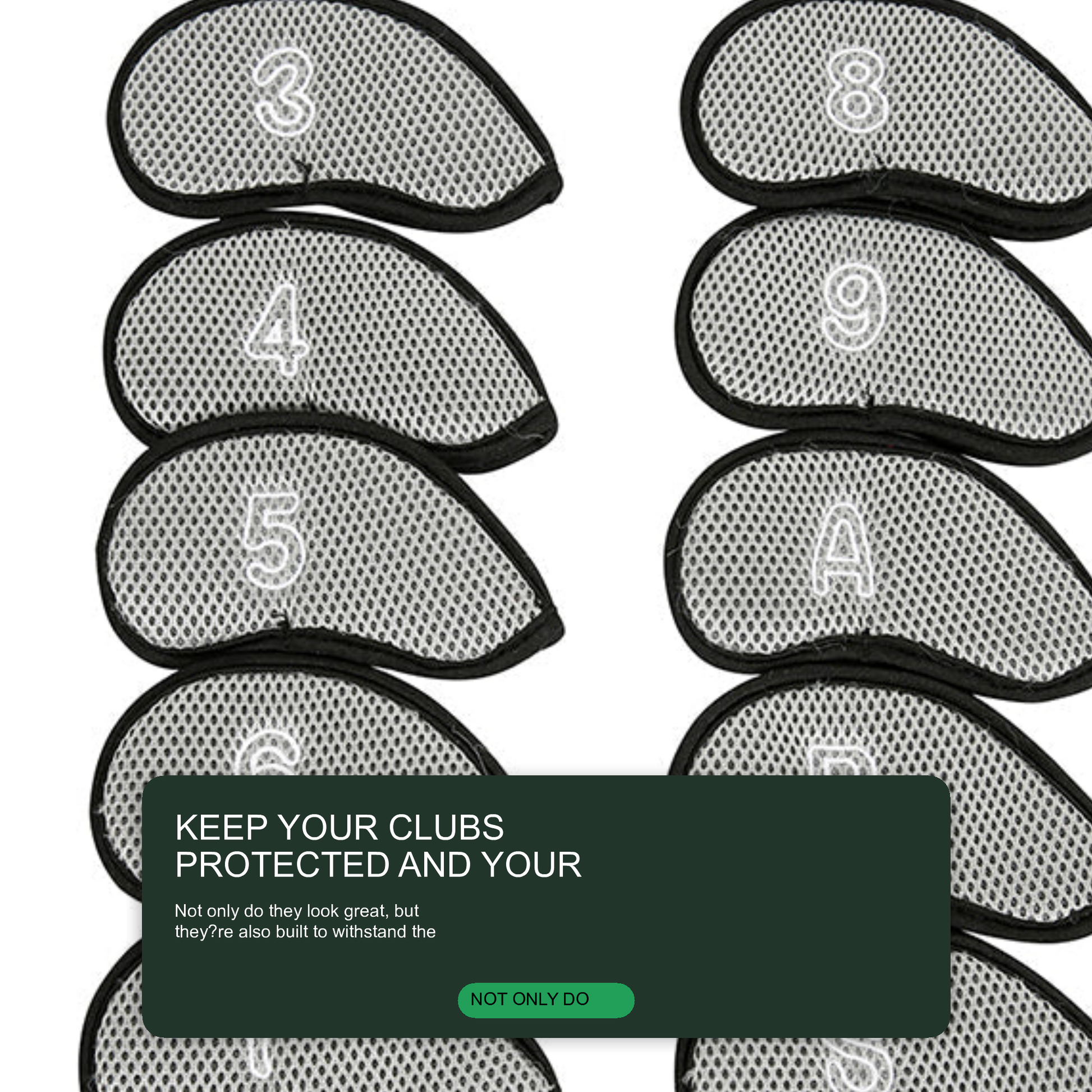 Golf Club Iron Head Covers 10 Piece Headcover Protector Grey with Black Golf Accessorise FoneFunShop