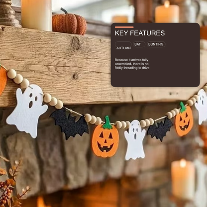 Halloween Felt Garland Pumpkins Ghosts Bats Pom-Poms Pre-Assembled Halloween Decoration FoneFunShop