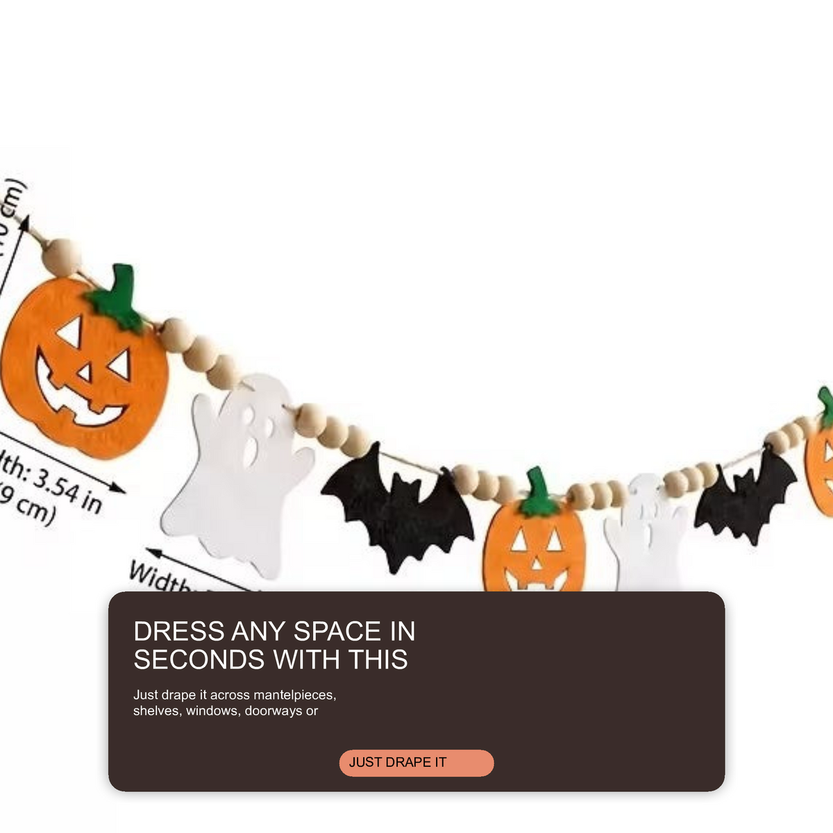 Halloween Felt Garland Pumpkins Ghosts Bats Pom-Poms Pre-Assembled Halloween Decoration FoneFunShop