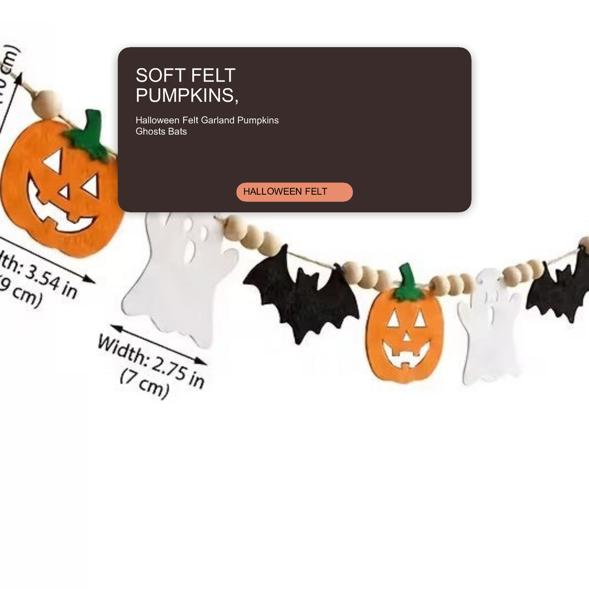 Halloween Felt Garland Pumpkins Ghosts Bats Pom-Poms Pre-Assembled Halloween Decoration FoneFunShop