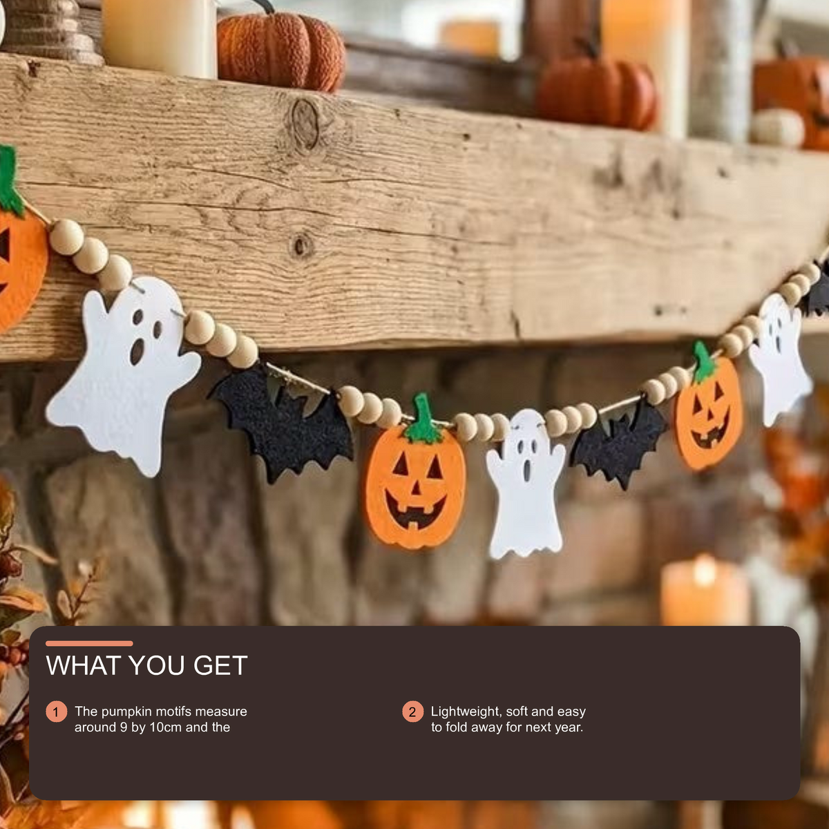 Halloween Felt Garland Pumpkins Ghosts Bats Pom-Poms Pre-Assembled Halloween Decoration FoneFunShop