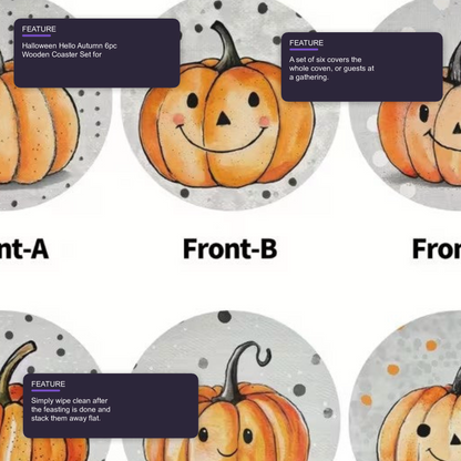Halloween Hello Autumn 6pc Wooden Coaster Set for Mugs Tumblers Fall Home Decor Halloween Decoration FoneFunShop