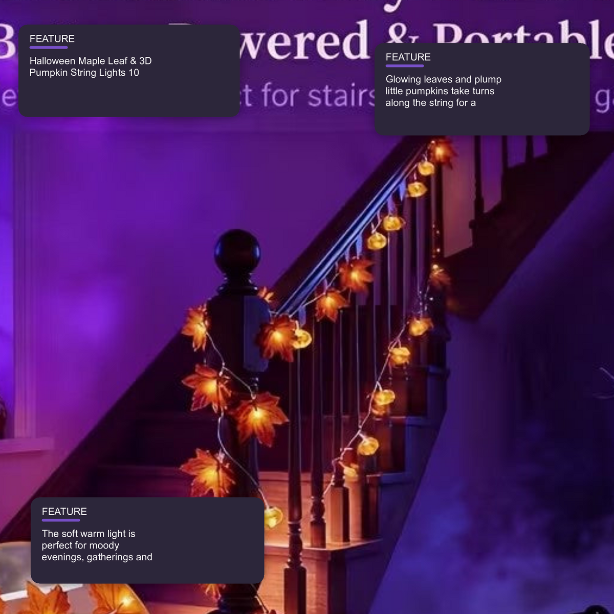 Halloween Maple Leaf & 3D Pumpkin String Lights 10 LED Fall Halloween Decoration FoneFunShop