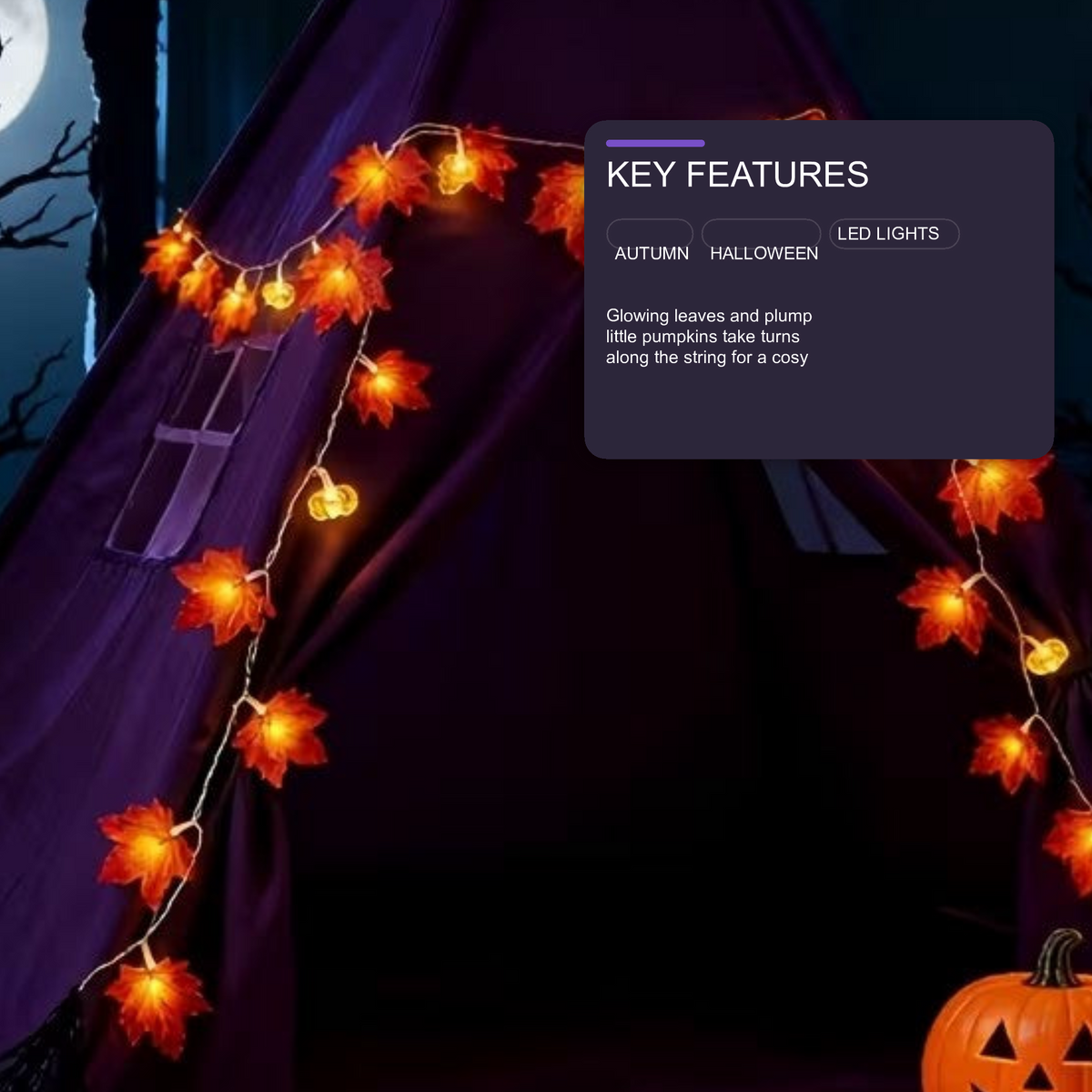 Halloween Maple Leaf & 3D Pumpkin String Lights 10 LED Fall Halloween Decoration FoneFunShop