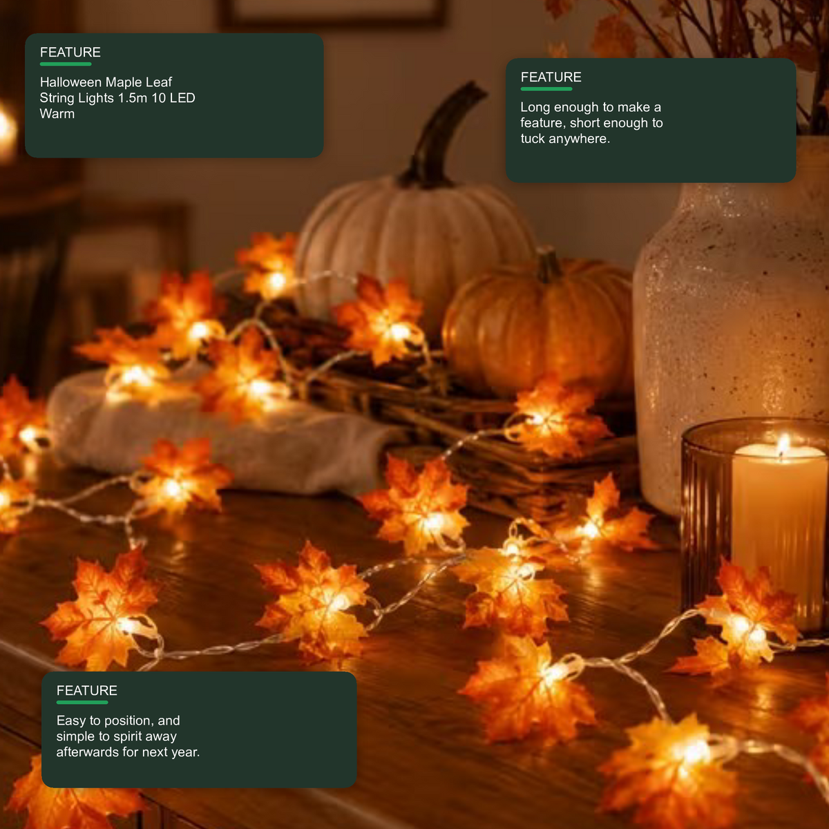Halloween Maple Leaf String Lights 1.5m 10 LED Warm White Halloween Decoration FoneFunShop