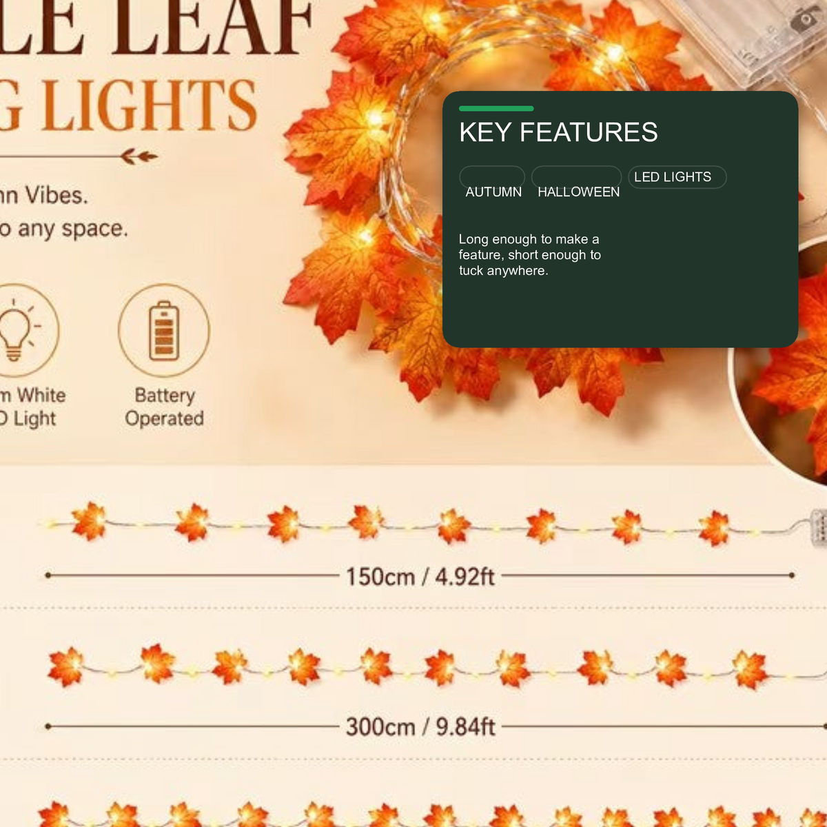 Halloween Maple Leaf String Lights 1.5m 10 LED Warm White Halloween Decoration FoneFunShop