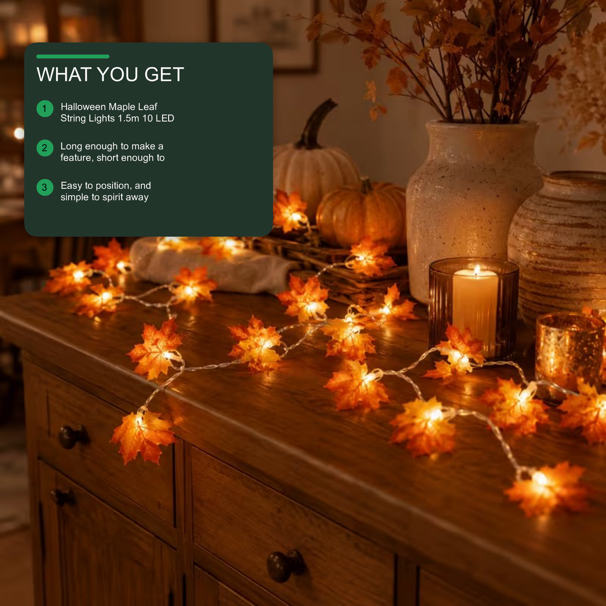 Halloween Maple Leaf String Lights 1.5m 10 LED Warm White Halloween Decoration FoneFunShop