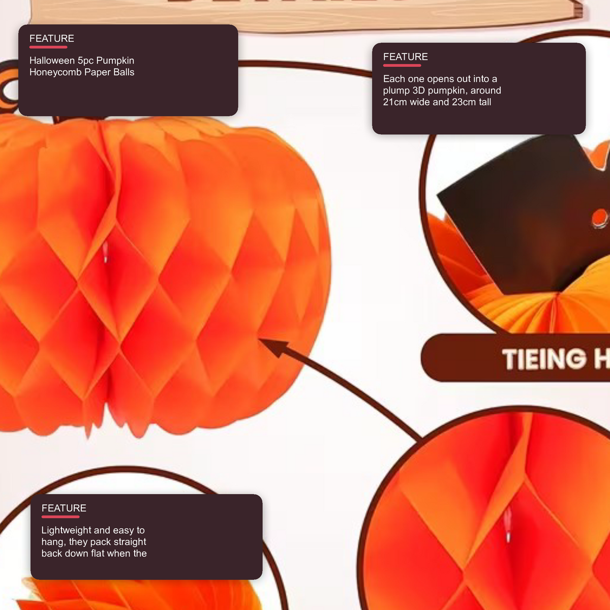 Halloween 5pc Pumpkin Honeycomb Paper Balls Thanksgiving Party Decor Halloween Decoration FoneFunShop