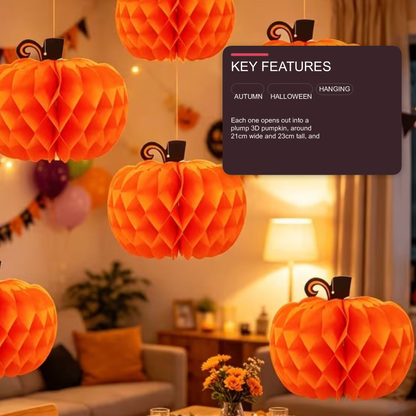 Halloween 5pc Pumpkin Honeycomb Paper Balls Thanksgiving Party Decor Halloween Decoration FoneFunShop