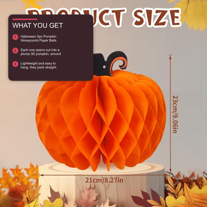 Halloween 5pc Pumpkin Honeycomb Paper Balls Thanksgiving Party Decor Halloween Decoration FoneFunShop