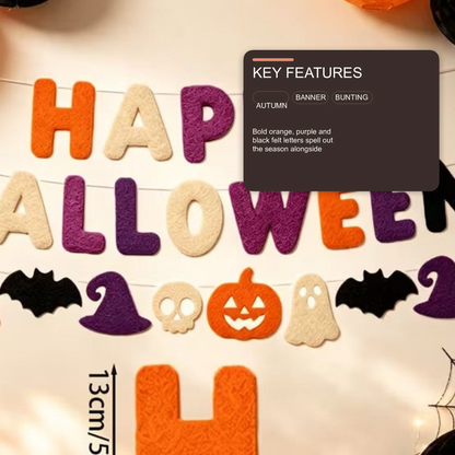 Happy Halloween Felt Banner Orange Purple Black Pumpkin Witch Skull Decor Halloween Decoration FoneFunShop