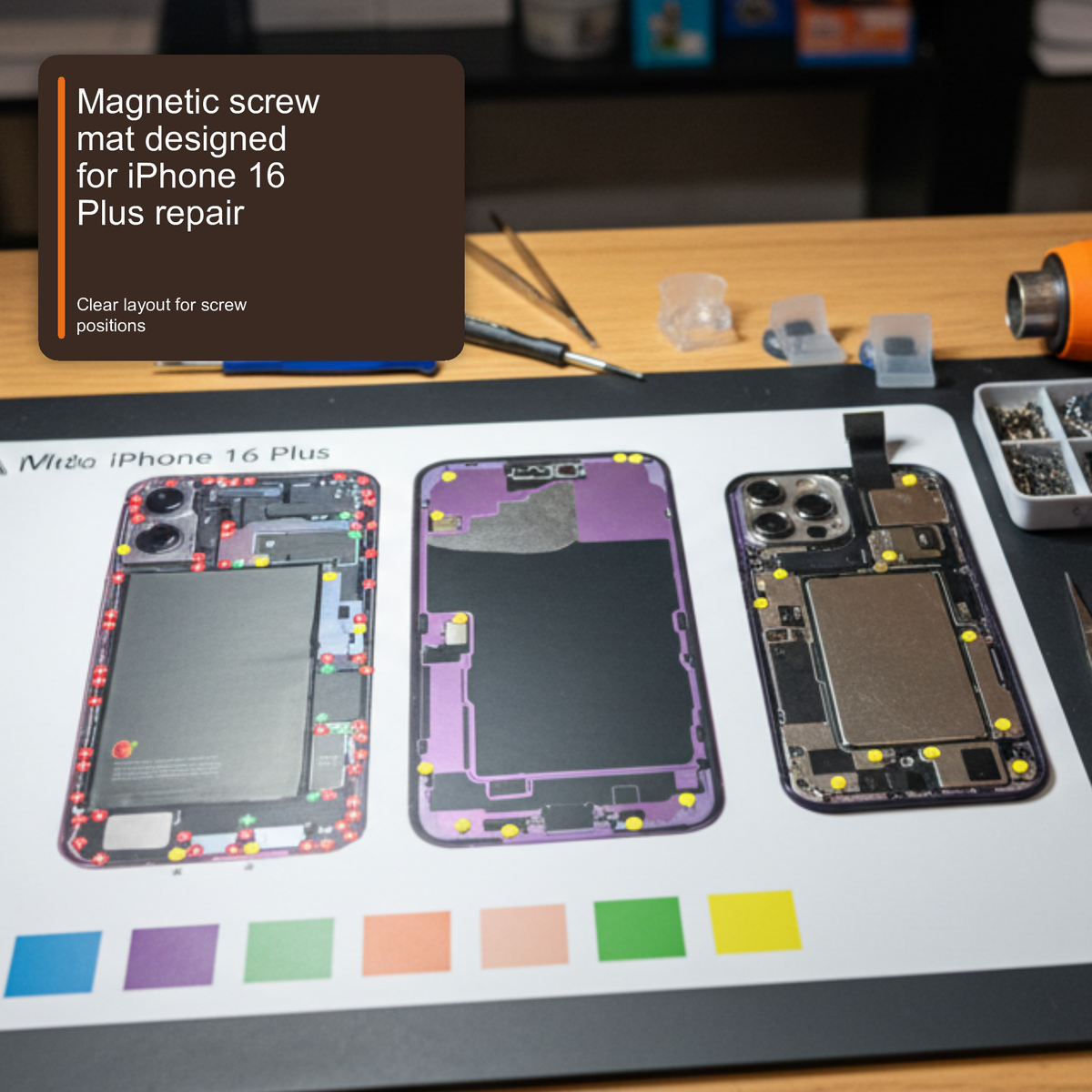 Magnetic Screw Mat For iPhone 16 Plus Repair Disassembly Guide Repair Tools FoneFunShop
