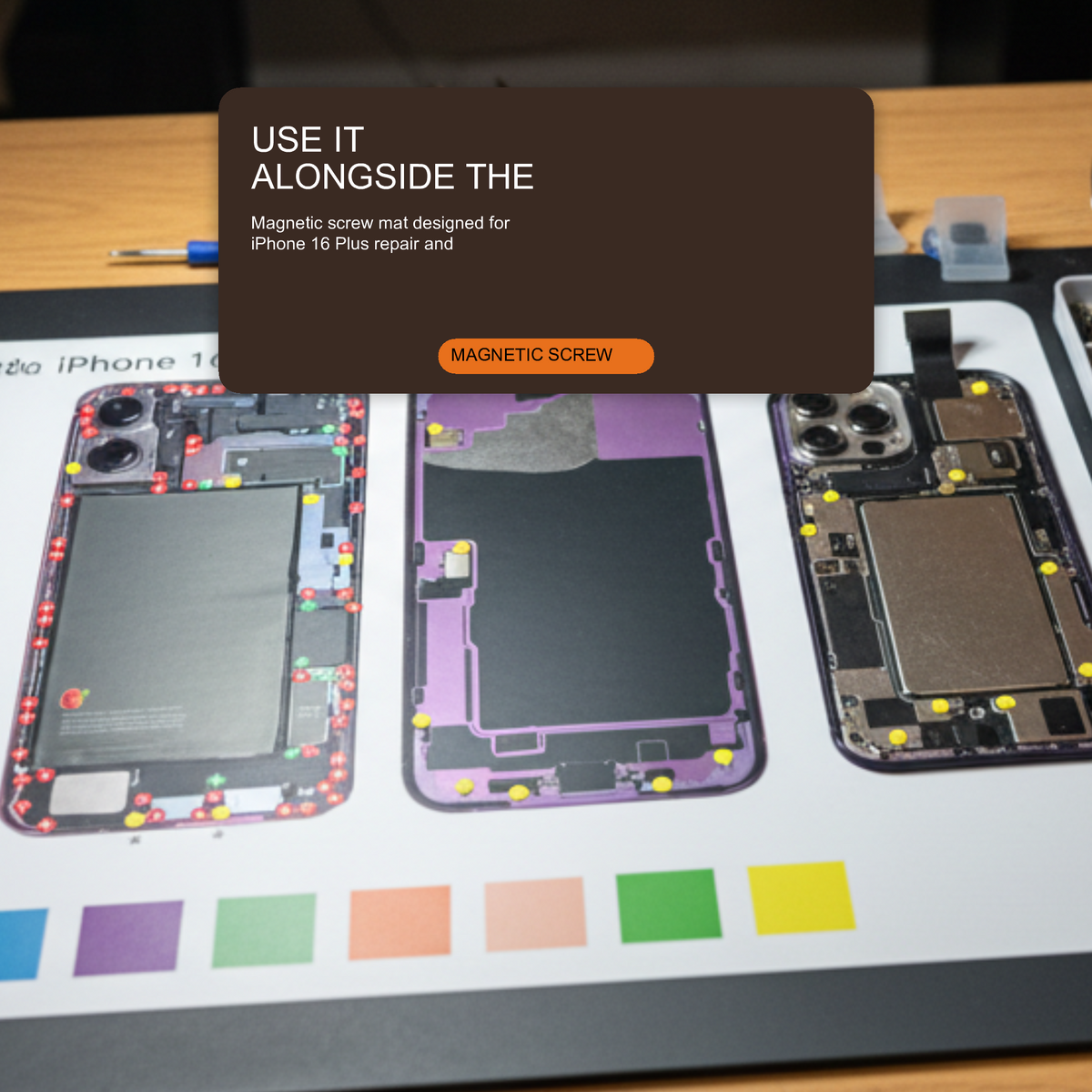 Magnetic Screw Mat For iPhone 16 Plus Repair Disassembly Guide Repair Tools FoneFunShop