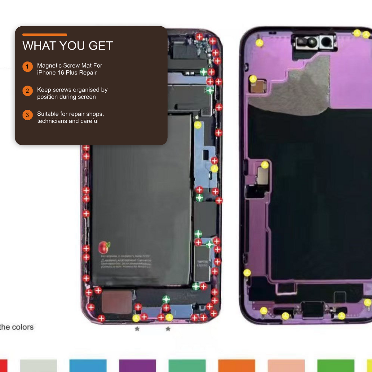 Magnetic Screw Mat For iPhone 16 Plus Repair Disassembly Guide Repair Tools FoneFunShop