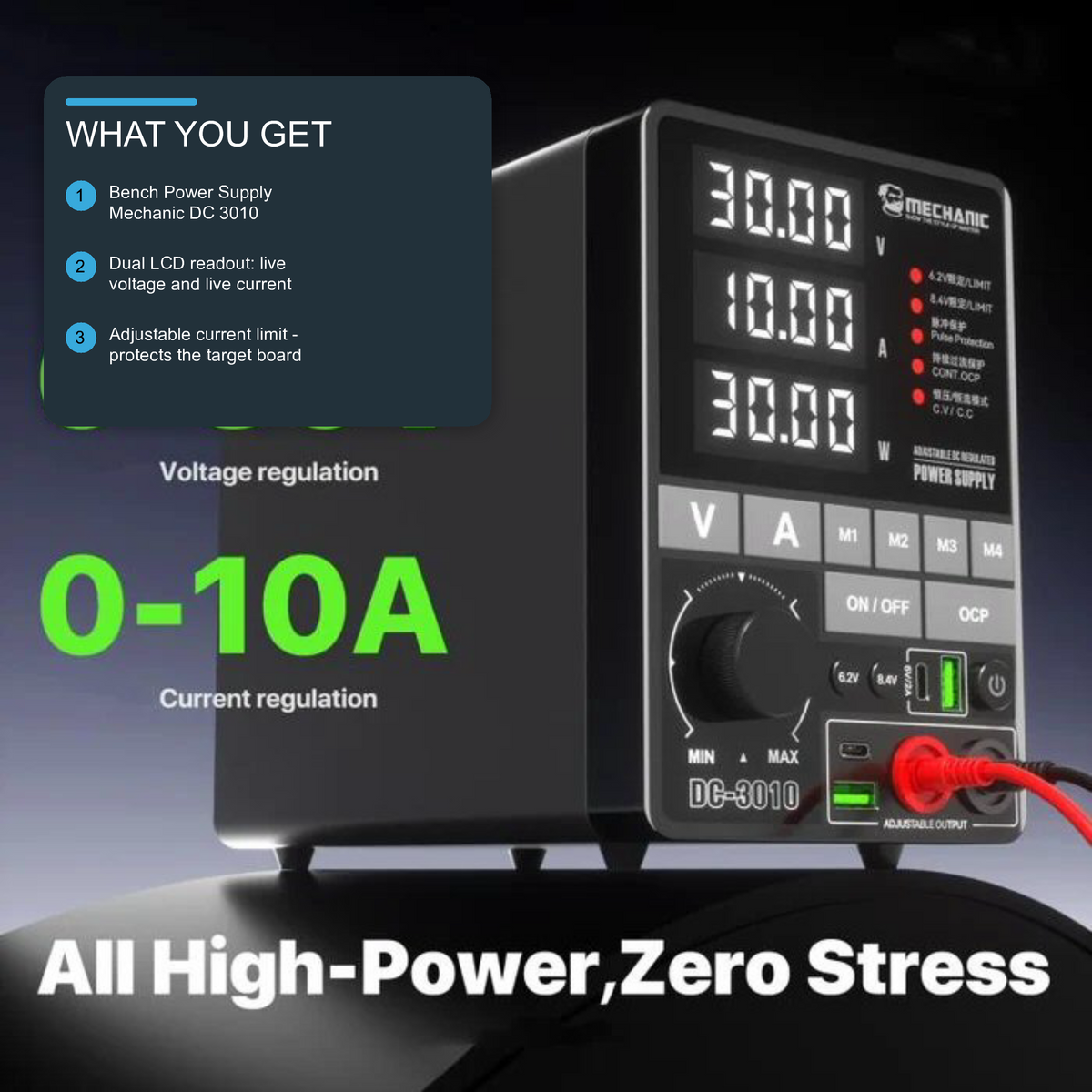 Bench Power Supply Mechanic DC 3010 Adjustable DC Regulated 30V 10A Phone Repair Tool FoneFunShop