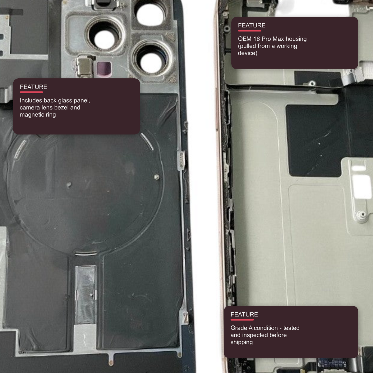 Original Genuine Housing Frame with Back Glass Gold Grade A for iPhone 16 Pro Max (Used OEM) Housing FoneFunShop