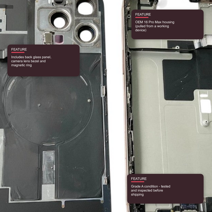 Original Genuine Housing Frame with Back Glass Gold Grade A for iPhone 16 Pro Max (Used OEM) Housing FoneFunShop