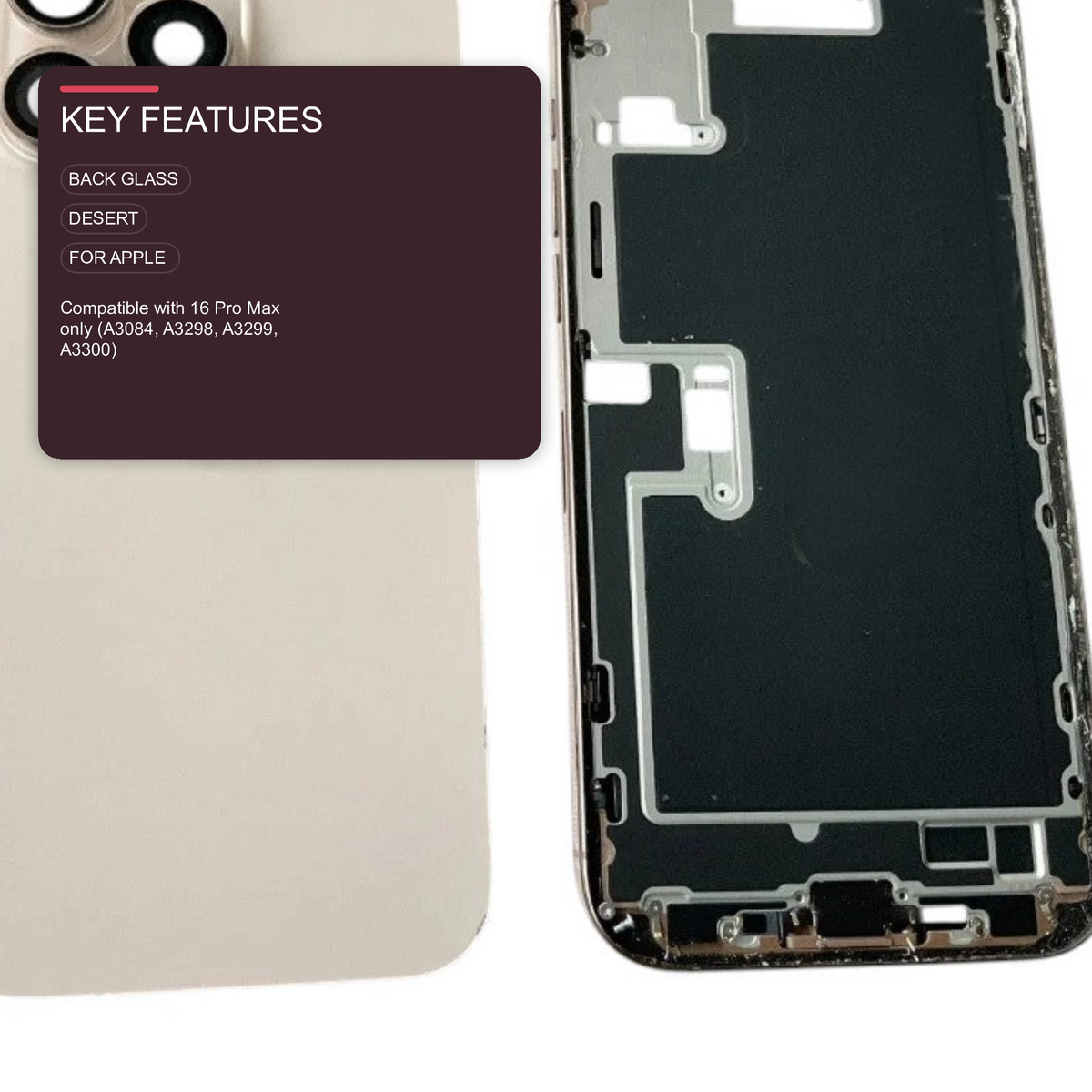 Original Genuine Housing Frame with Back Glass Gold Grade A for iPhone 16 Pro Max (Used OEM) Housing FoneFunShop