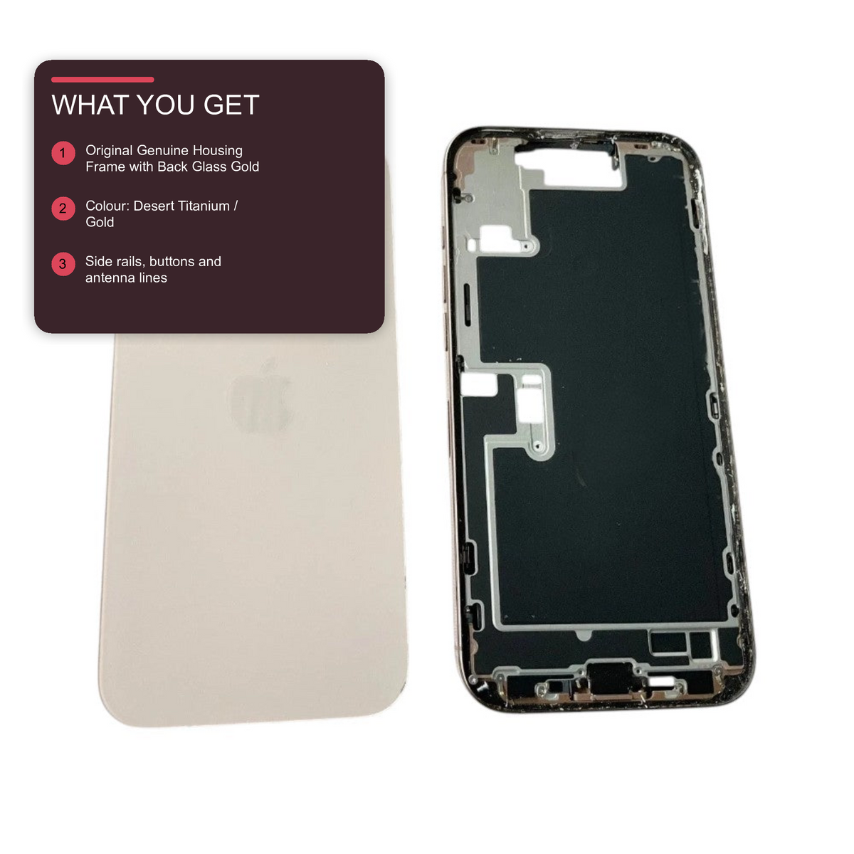 Original Genuine Housing Frame with Back Glass Gold Grade A for iPhone 16 Pro Max (Used OEM) Housing FoneFunShop