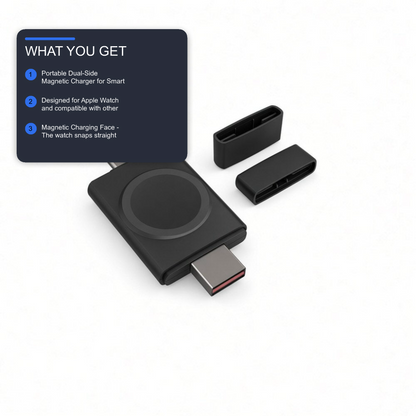 Portable Dual-Side Magnetic Charger for Smart Watches in Black with USB-A / C Watch Charger FoneFunShop