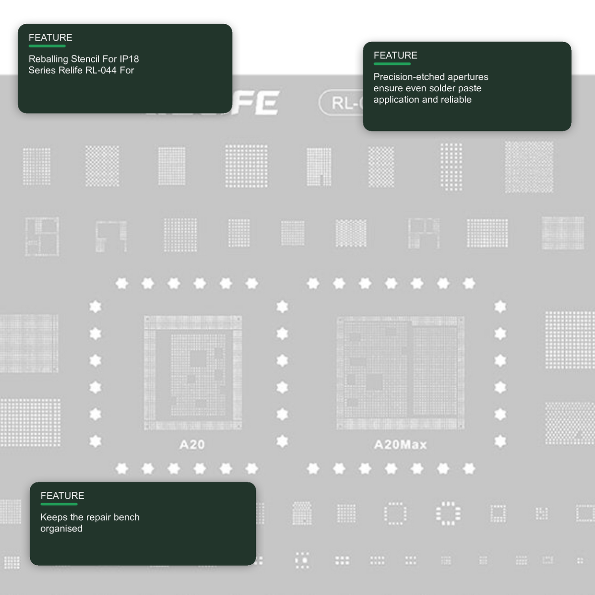 Reballing Stencil For IP18 Series Relife RL-044 For A20 and A20 Max Chipsets Stencil FoneFunShop