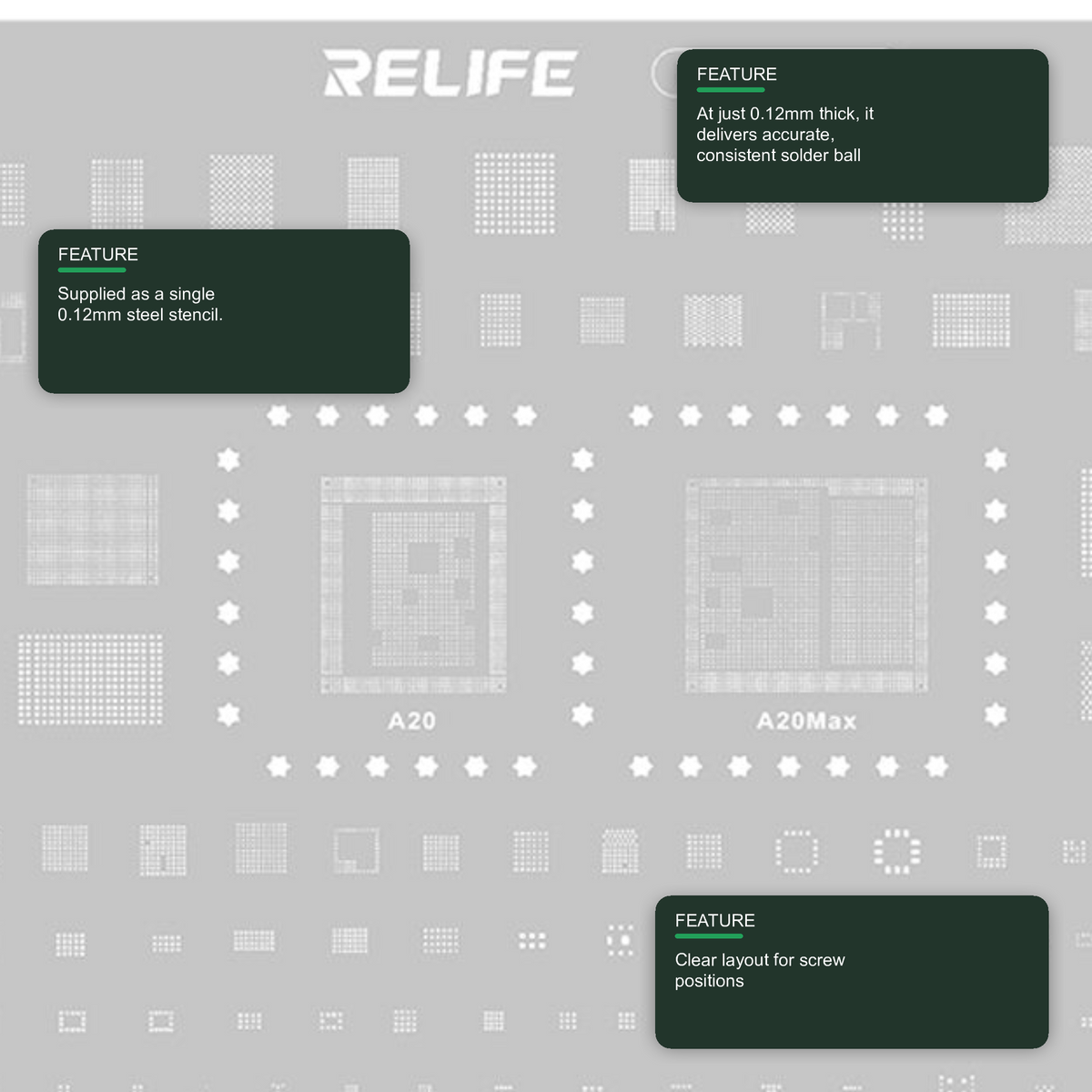 Reballing Stencil For IP18 Series Relife RL-044 For A20 and A20 Max Chipsets Stencil FoneFunShop