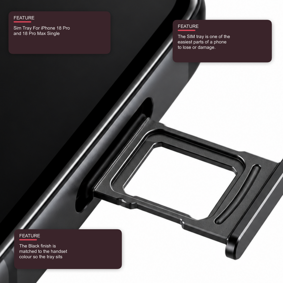 Sim Tray For iPhone 18 Pro and 18 Pro Max Single Card Holder Black Sim Tray FoneFunShop