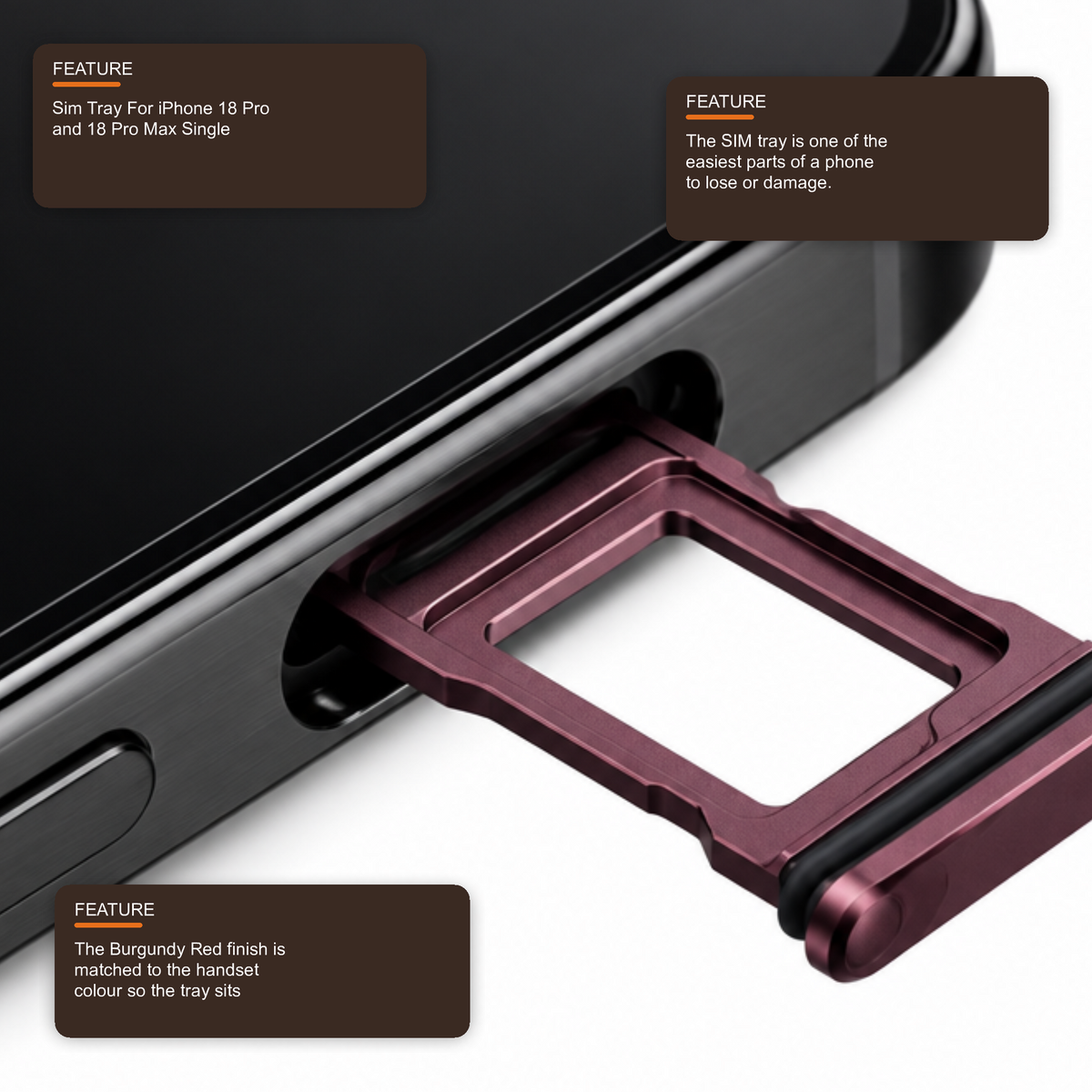 Sim Tray For iPhone 18 Pro and 18 Pro Max Single Card Holder Burgundy Red Sim Tray FoneFunShop