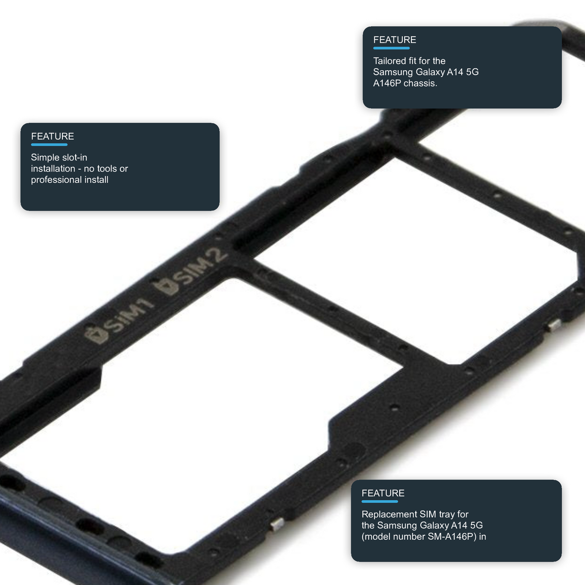 Sim Tray For Samsung A14 5G A146P in Black Sim Tray FoneFunShop
