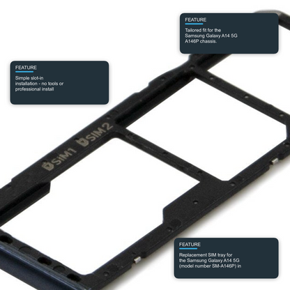 Sim Tray For Samsung A14 5G A146P in Black Sim Tray FoneFunShop