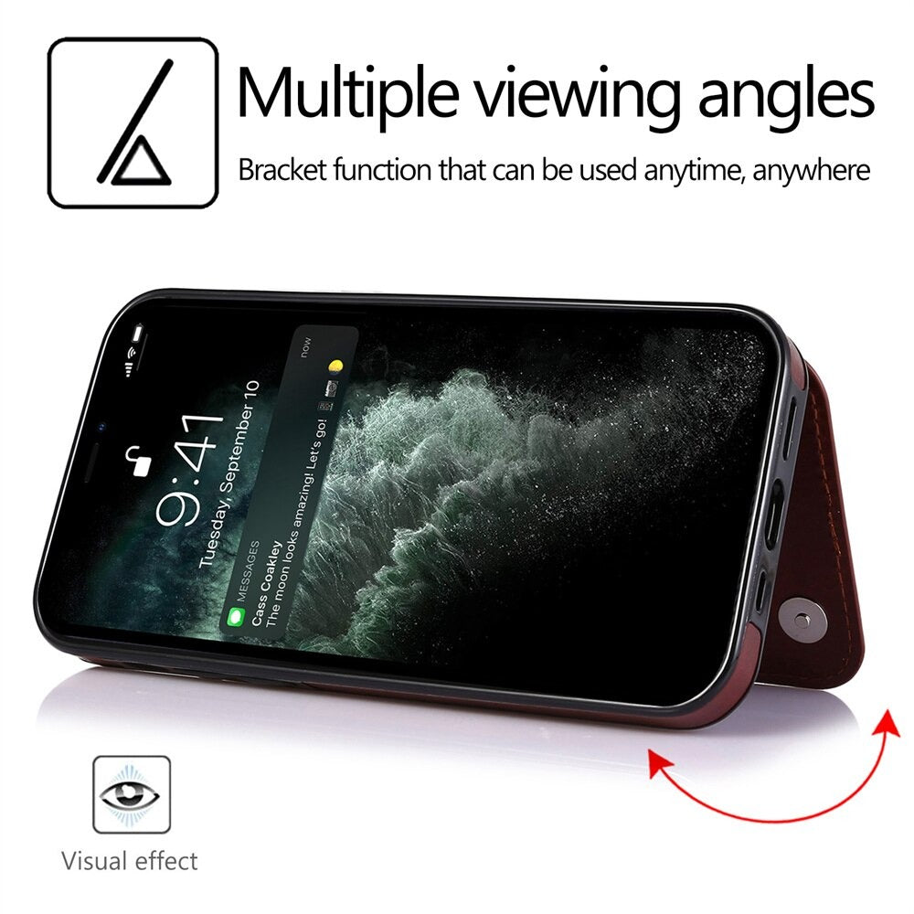 Case For iPhone 14pm 15pm in Red Flip Leather Multi Card Holder Case Cover FoneFunShop   