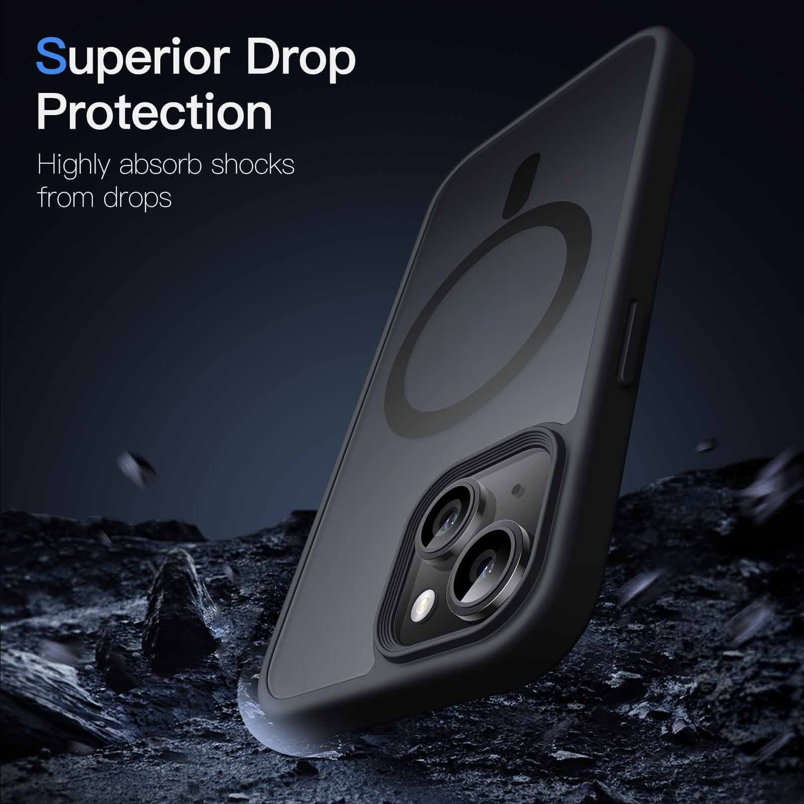 Case For iPhone 15 Magnetic Translucent Shockproof TPU Phone Cover Skin Magsafe Compatible Matte Black Case Cover FoneFunShop