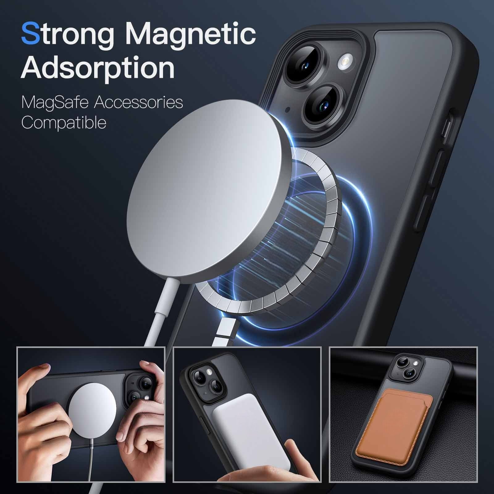 Case For iPhone 15 Magnetic Translucent Shockproof TPU Phone Cover Skin Magsafe Compatible Matte Black Case Cover FoneFunShop