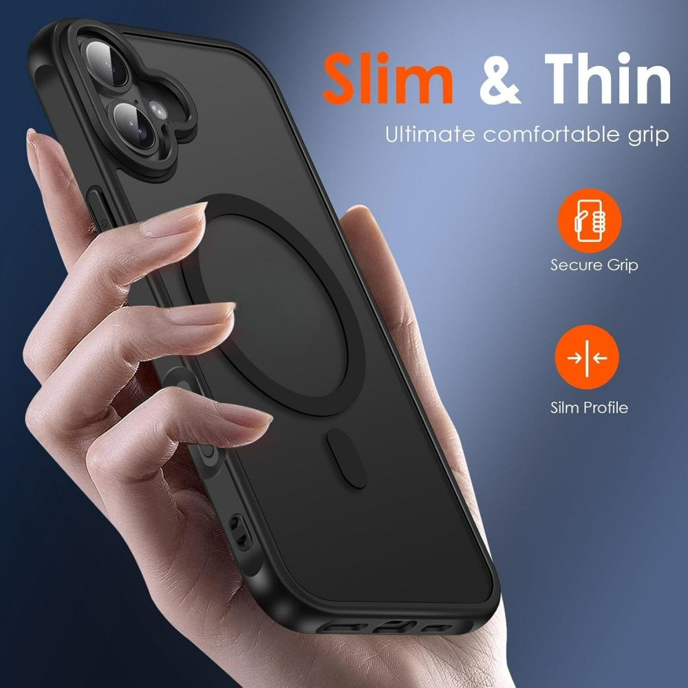 Case For iPhone 16 Magnetic Translucent Shockproof TPU Phone Cover Skin Magsafe Compatible Matte Black Case Cover FoneFunShop