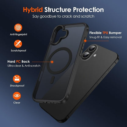 Case For iPhone 16 Magnetic Translucent Shockproof TPU Phone Cover Skin Magsafe Compatible Matte Black Case Cover FoneFunShop