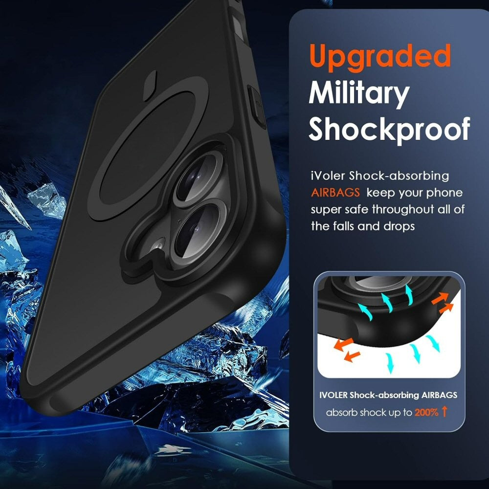 Case For iPhone 16 Magnetic Translucent Shockproof TPU Phone Cover Skin Magsafe Compatible Matte Black Case Cover FoneFunShop