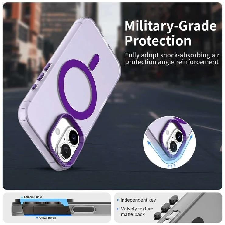Case For iPhone 17 Magnetic Translucent Shockproof TPU Phone Cover Skin Magsafe Compatible Matte Purple Case Cover FoneFunShop