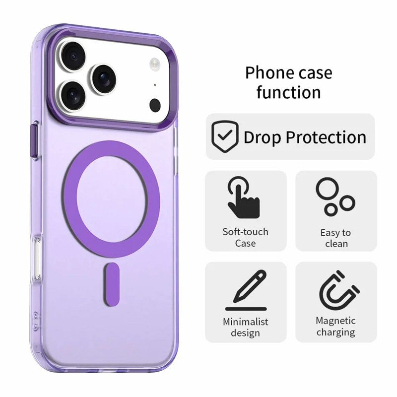 Case For iPhone 17 Pro Magnetic Translucent Shockproof TPU Phone Cover Skin Magsafe Compatible Matte Purple Case Cover FoneFunShop