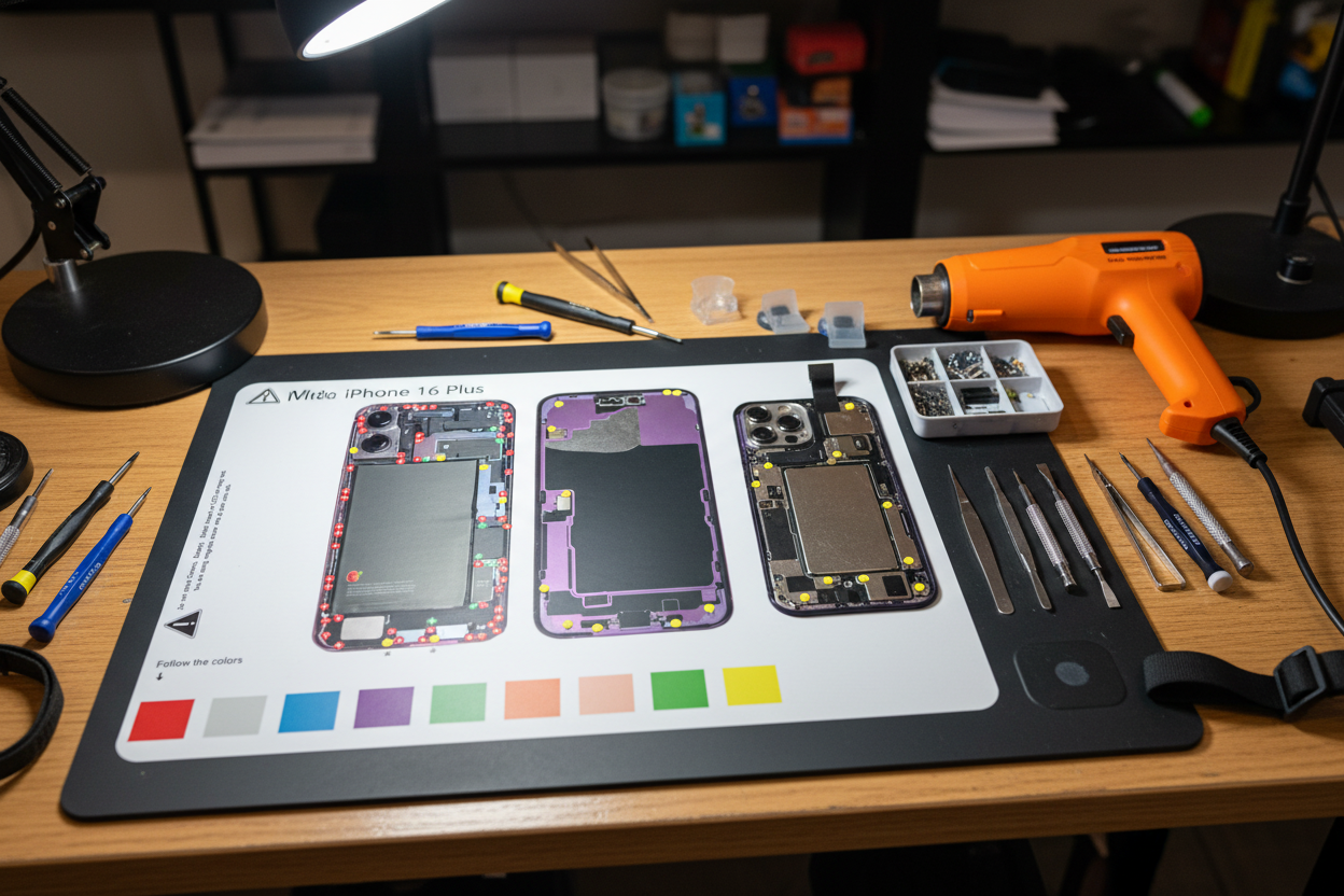 Magnetic Screw Mat For iPhone 16 Plus Repair Disassembly Guide