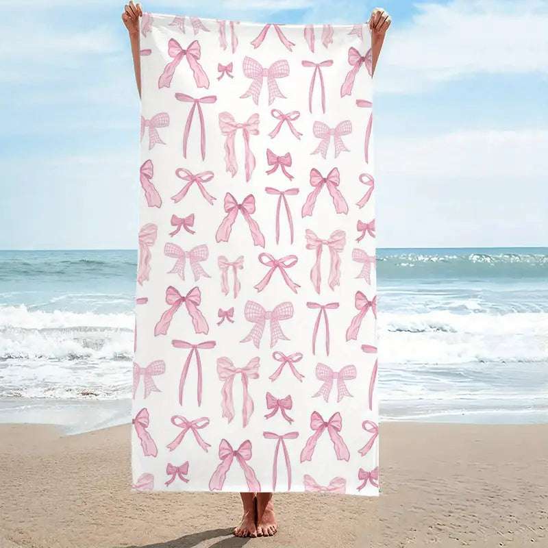 Pink Bow Beach Towel Large 150cm X 75cm for Beach Holiday Gym Picnic Big Bath Towel Blanket Quick-Dry Microfiber Absorbent Towel FoneFunShop