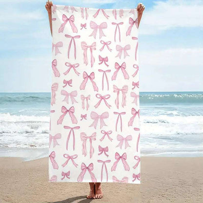 Pink Bow Beach Towel Large 150cm X 75cm for Beach Holiday Gym Picnic Big Bath Towel Blanket Quick-Dry Microfiber Absorbent Towel FoneFunShop