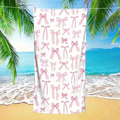 Pink Bow Beach Towel Large 150cm X 75cm for Beach Holiday Gym Picnic Big Bath Towel Blanket Quick-Dry Microfiber Absorbent Towel FoneFunShop