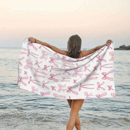 Pink Bow Beach Towel Large 150cm X 75cm for Beach Holiday Gym Picnic Big Bath Towel Blanket Quick-Dry Microfiber Absorbent Towel FoneFunShop